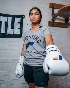 Fighting Women's Distressed V-Neck Tee -Boxing Shop FSWTS14GR 1