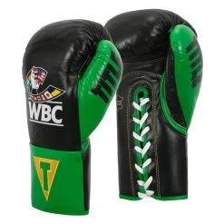 WBC By TITLE Boxing Pro Fight Leather Gloves -Boxing Shop wbcpfg bk gn 2 1
